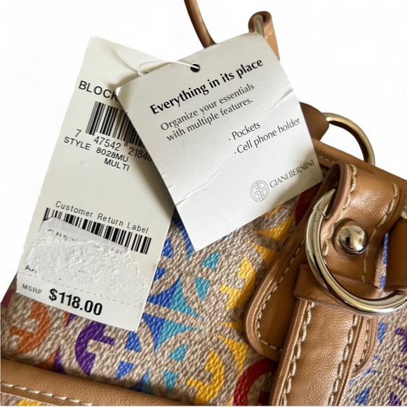 NEW Giani Bernini Rainbow Mulitcolor Logo Tote Bag Snap Closure Double Straps - Picture 3 of 8